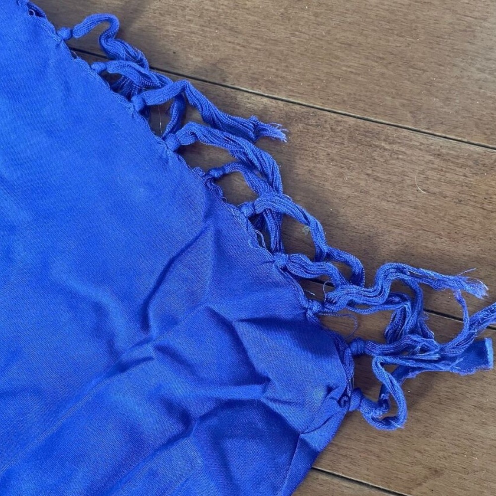 Vintage Bright Color Tropical Flowers Purple Sarong Scarf w/ Tassels - Picture 5 of 8